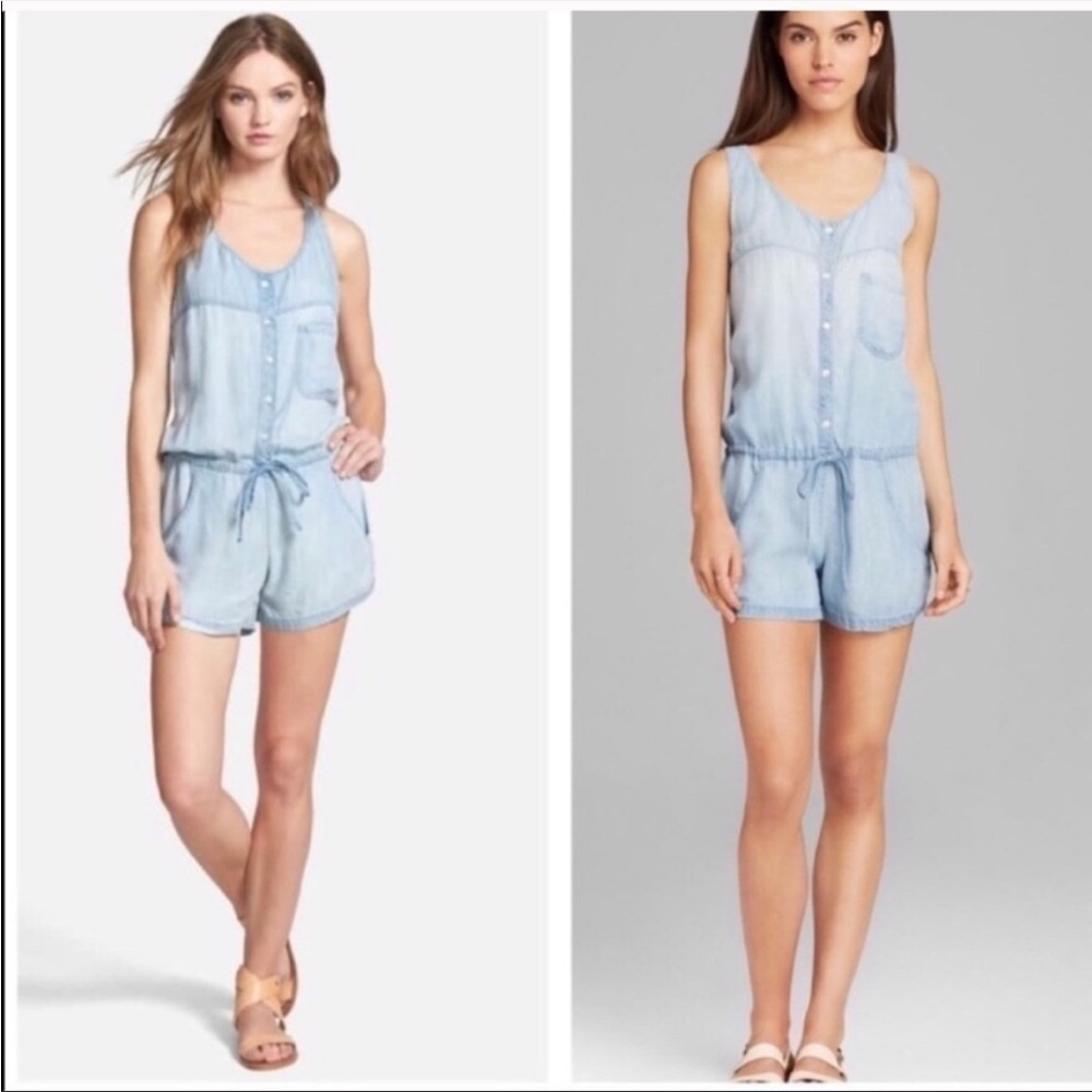 RAILS Chambray V Neck Sleeveless Racerback Tie Waist Dress Sz S